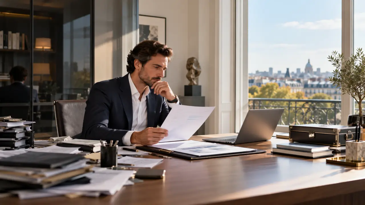 Dirigeant analysant la structuration de son patrimoine professionnel avec un conseiller financier