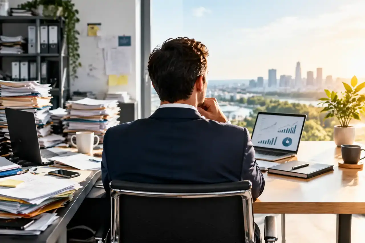 Dirigeant consultant un tableau de bord financier avec un conseiller