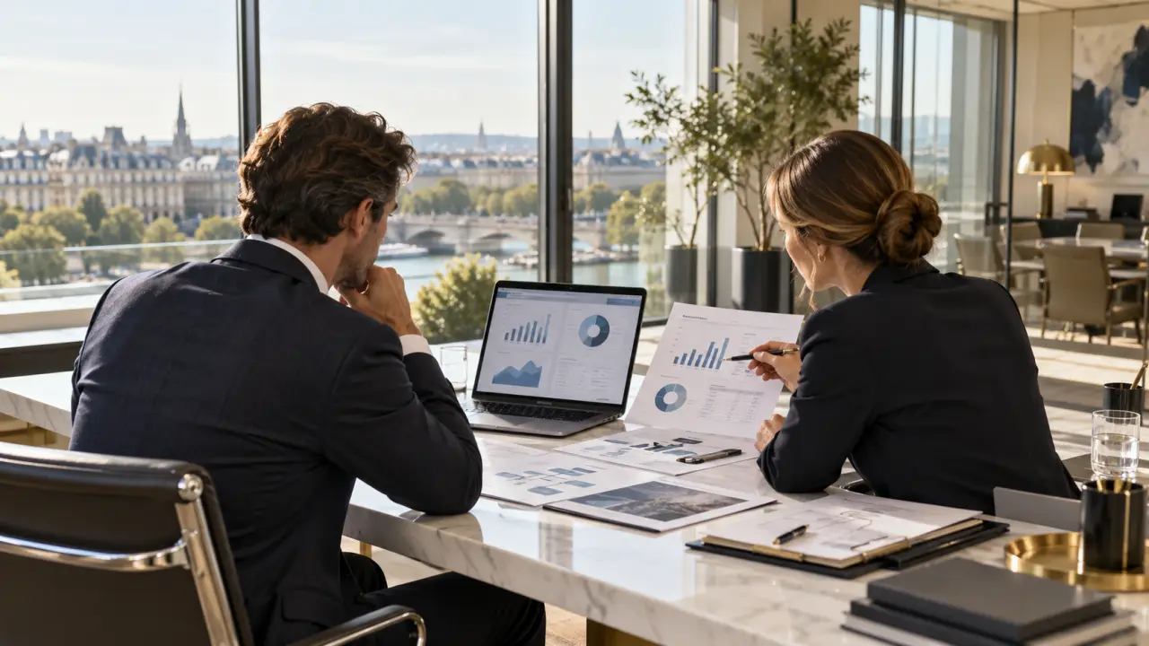 Dirigeants analysant des documents financiers avant une acquisition