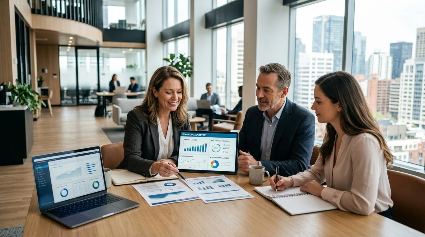 Mains tapant sur un clavier avec rapports financiers