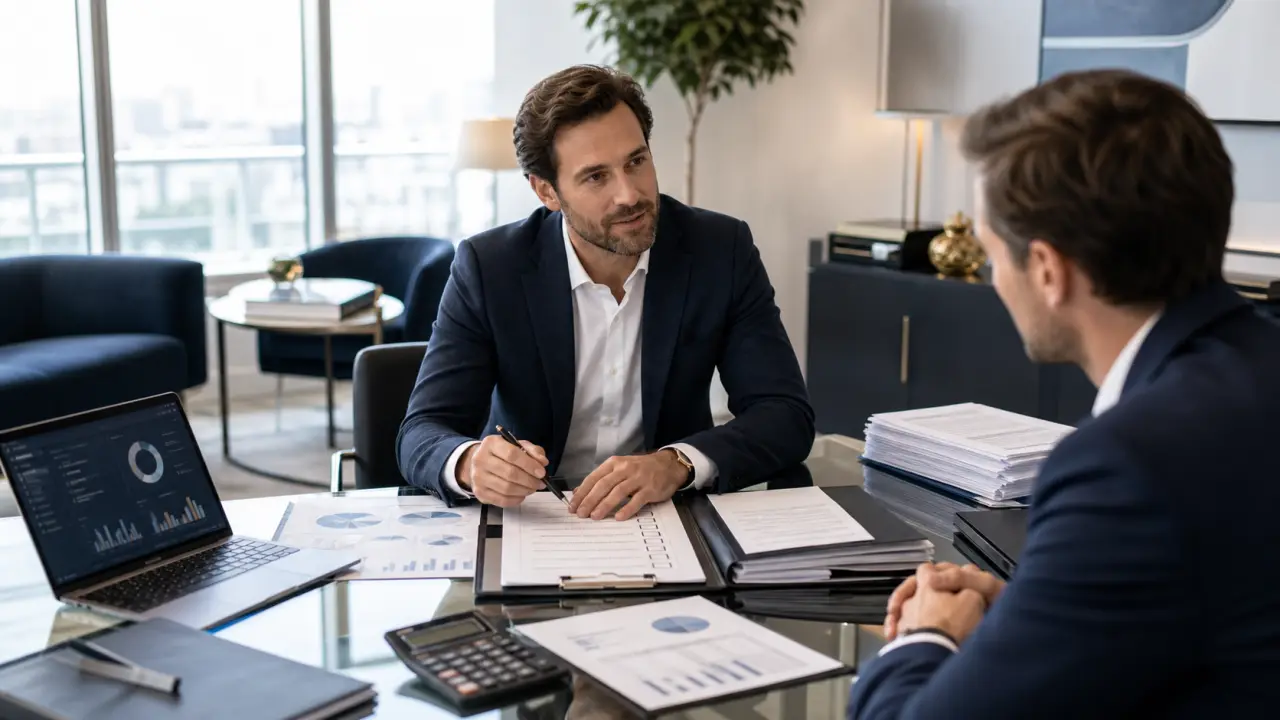 Bureau de direction moderne et lumineux avec graphiques financiers
