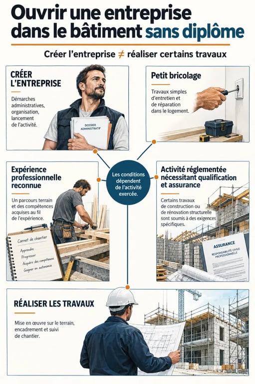 Ouvrir une entreprise dans le bâtiment sans diplôme : les voies légales et la qualification professionnelle